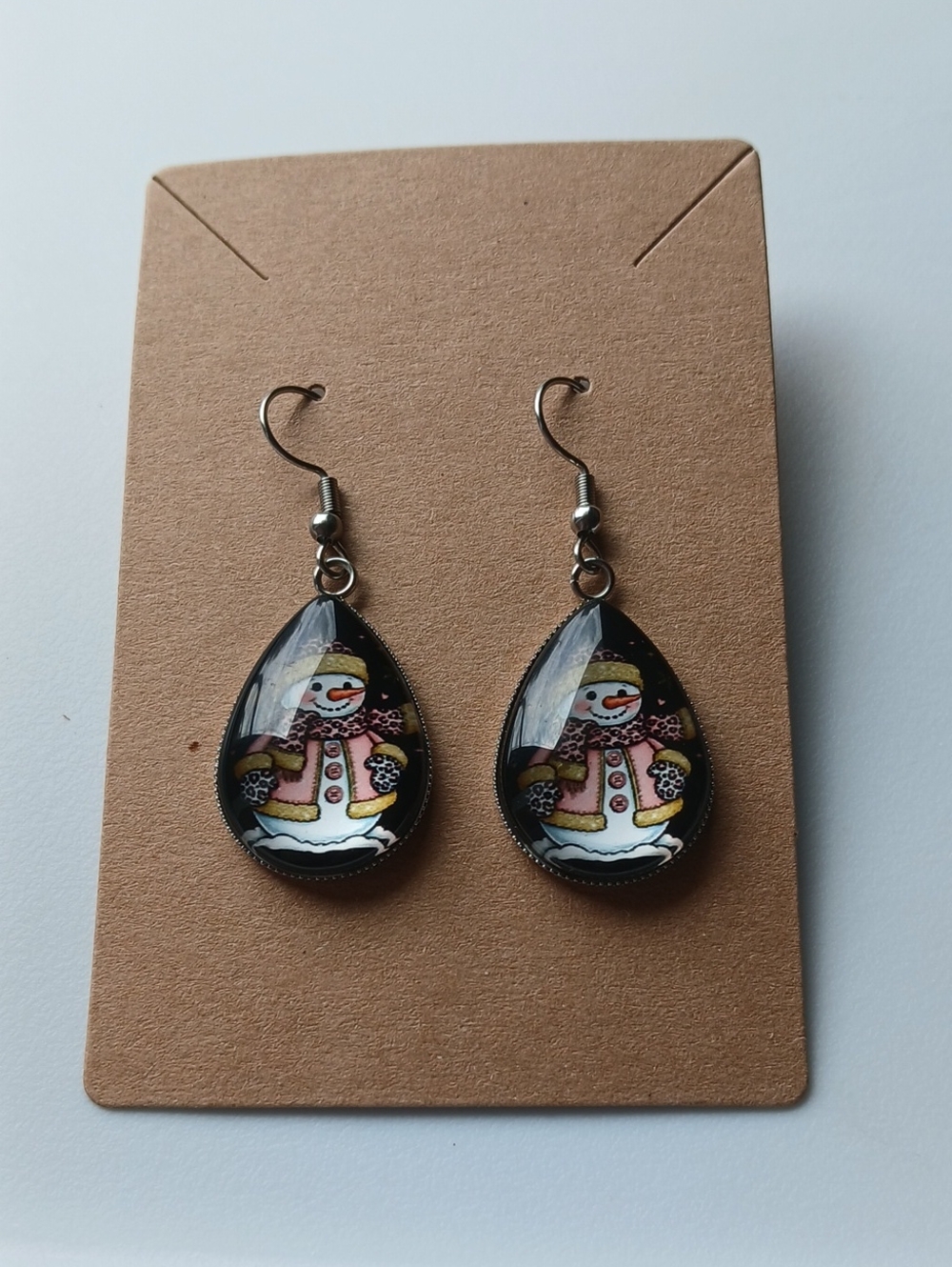 Fashion Jewelry Black Teardrop Snowman Earrings